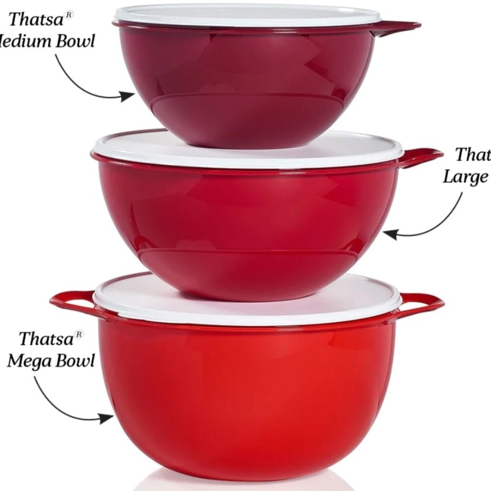 BRAND NEW set of 3 red Thatsa Bowls